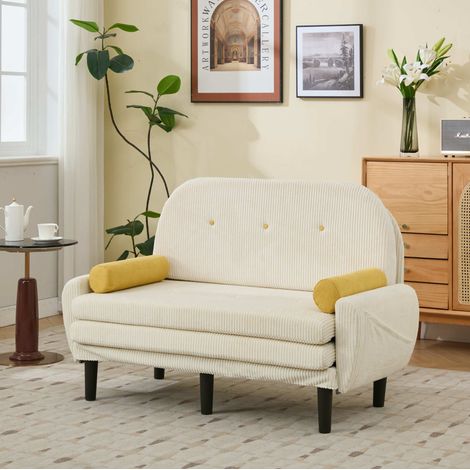 Divano modulare 133.5x77x85 cm avorio in velluto a coste con schienale regolabile e 2 cuscini (1/5)