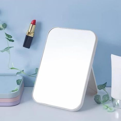 1 Miroir de maquillage, pliable, portable, en plastique et verre, beige, pour coiffeuse et bureau (1/4)