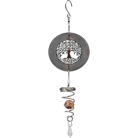 Girouette Arbre de Vie 3D avec boule décorative et spirale, rotation à 360°, sculptures éoliennes en métal, carillon en acier inoxydable pour décoration extérieure (jardin, intérieur). (1/5)
