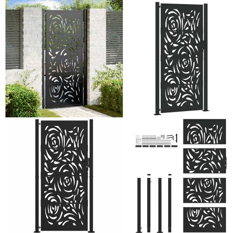 vidaXL Portail de jardin noir 105x205 cm acier conception de flamme (1/5)
