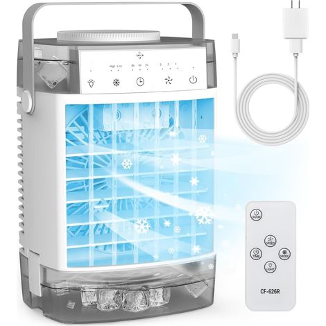 Condizionatore d'aria portatile, doppio serbatoio dell'acqua da 1600 ml, condizionatore d'aria portatile, 3 velocità, 2 impostazioni di nebulizzazione, raffreddamento evaporativo, ventilatore. (1/5)