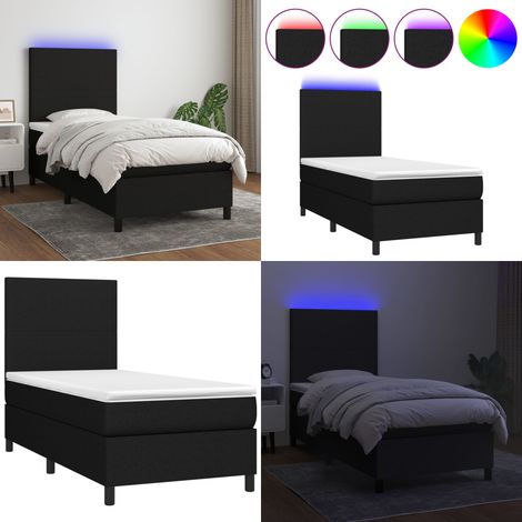 Cama box spring colchón y luces LED tela negro 90x190 cm - Cama box spring - Colchón con luz LED
