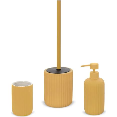 Set accessori bagno 3 pezzi in ceramica giallo soft touch Spring (1/5)