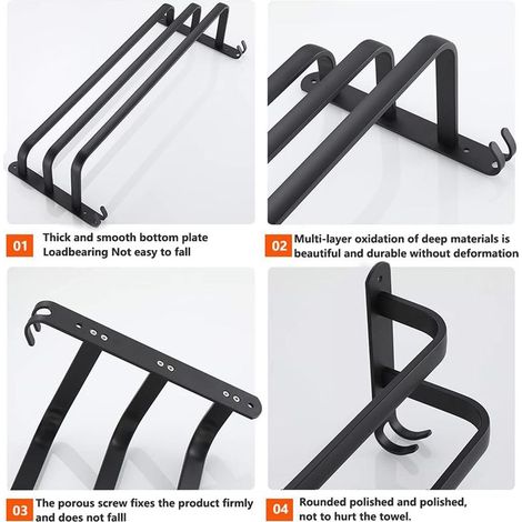 60cm wall-mounted towel rail, no drilling required, freestanding bar, bathroom accessory (1/4)