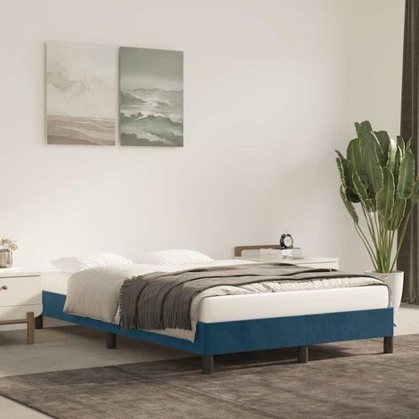 Cadre de lit 120 x 190 cm avec sommier à lattes, velours bleu foncé, sans matelas - PANGIVO (1/5)