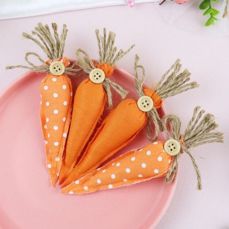 pezzi di carote pasquali in tessuto - Design rustico con pomello, decorazione con coniglietto, adatte per cestini, riempimento di vasi e decorazioni per gradini in stile rustico (1/4)