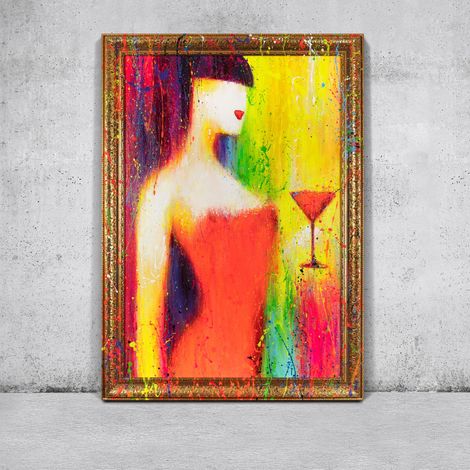 Gemälde Dame mit einem Glas Rahmen Gold 120x80 cm (1/5)