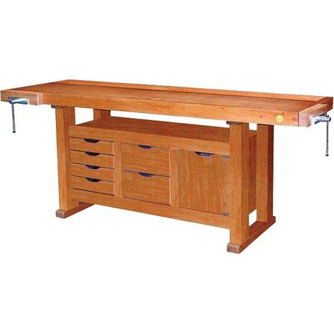 Outifrance – Établi bois de menuisier 2m – 6 tiroirs, 2 portes, presses horizontales pour serrage bois – Plateau bois multiplis 25mm