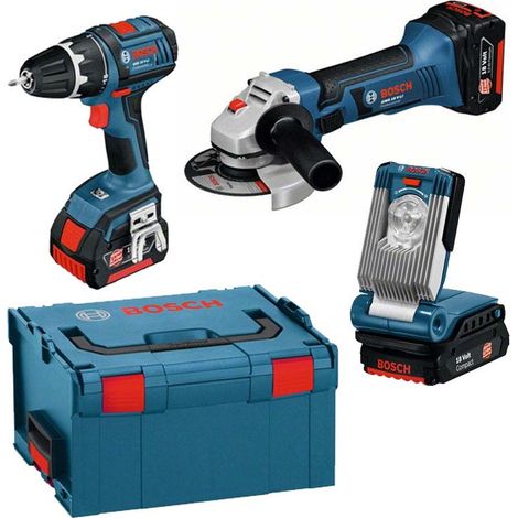 Kit 18V Bosch Smerigliatrice GWS 18 V Trapano avvitatore GSR 18 e lampada a led