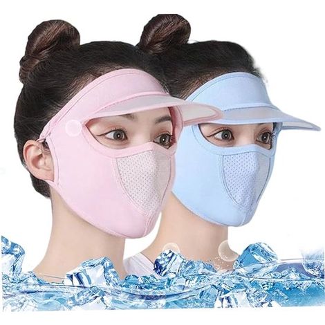 Vollgesichtsmaske mit integrierter Schutzbrille, speziell für Frauen entwickelt, bietet UV-Schutz. Leichte Konstruktion mit Sonnenblende, auch für Pferdeschwänze geeignet. (1/5)