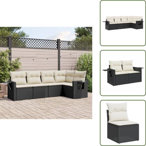 The Living Store Salon de jardin 5 pcs avec coussins noir résine tressée - Salon De Jardin - Meuble De Jardin - Canapé Extérieur - Ensemble Salon - Résine Tressée (1/5)