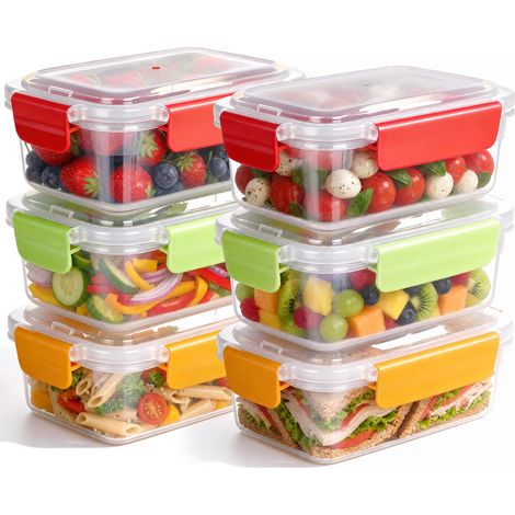 6 x 750ml Boîtes de Conservation Alimentaire Boites Alimentaires Hermétiques Boite Plastique Transparent Alimentaire Sans BPA boite a Conservation Congelé pour Micro-ondes et Congélateur (1/5)