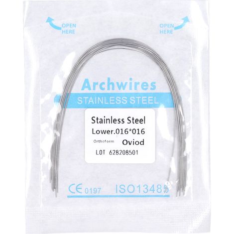 Lot de 50 fils orthodontiques dentaires en acier inoxydable, pour dentiste, 0,16 x 0,16 pouce (inférieur)