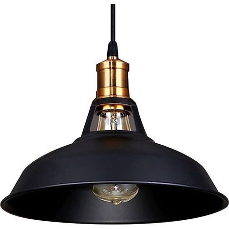 Vintage Metall Pendelleuchte Höhenverstellbar Hängende Deckenleuchte für Wohnzimmer Esszimmer,27cm Schwarz