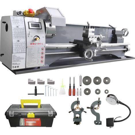 Tour à métaux, 21,1 cm x 75 cm, tour à métaux de précision d'établi, vitesse variable en continu de 0 à 2500 tr/min, moteur sans balais de 750 W, engrenages métalliques, avec coffret à outils pour l'u (1/5)