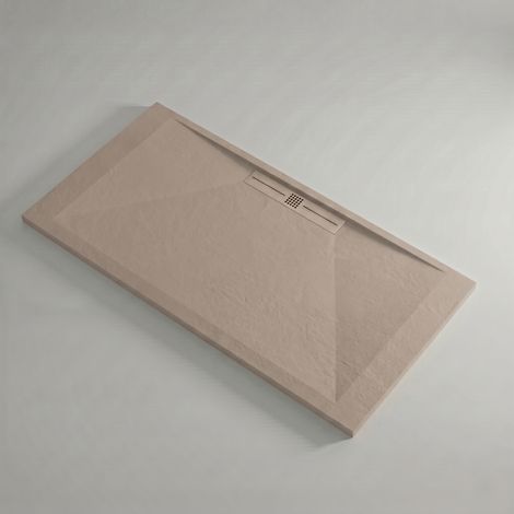Receveur de douche 70x90 cm extra plat EDIS en résine surface ardoisée beige Grille beige (1/4)