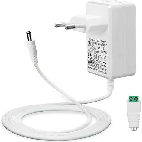 24V 1A Alimentation pour Rubans à LED, 24W Transformateur AC 200-240V à DC 24V Pilote Adaptateur De convertisseur Driver avec Câble de 5ft/1,5m, Prise EU, Prise 5,5 x 2,1mm, Approuvé (1/5)