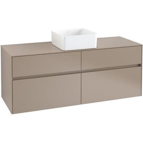 Villeroy &amp Boch Collaro meuble à lavabo 1400x548x500 mm, 4 tiroirs, pour lavabo au milieu, C045L0, Coloris: Façade/carcasse : Blanc brillant, poignée : Blanc mat - C045L0DH