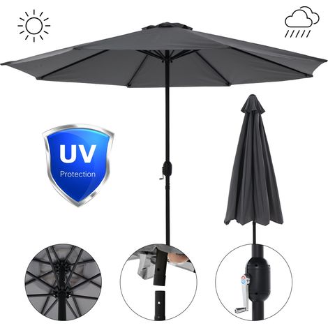 Strandschirm Sonnenschirm Grau Marktschirm Ø3m Beleuchtung Gartenschirm Ampelschirm Sonnenschutz Aufklappbar Kurbelschirm Balkonschirm UV-Schutz (1/5)