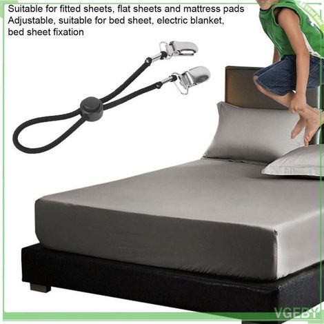 Attaches pour drap de matelas - FAFEICY - Sangle élastique - 4 pièces - Noir - Boucle galvanisée anti-rouille (1/5)