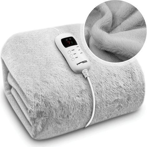 Dreamcatcher Electric Blanket Faux Fur Heated Throw Blanket 160x130cm Machine Washable Thermal & Timer 9 Heat Settings Light Grey (1/5)