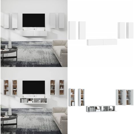 6-tlg. TV-Schrank-Set Weiß Holzwerkstoff - TV-Schrank - Holzwerkstoff Möbel - Weißer TV-Stand - Wandmontage - Fernsehtisch - Home & Living (1/5)