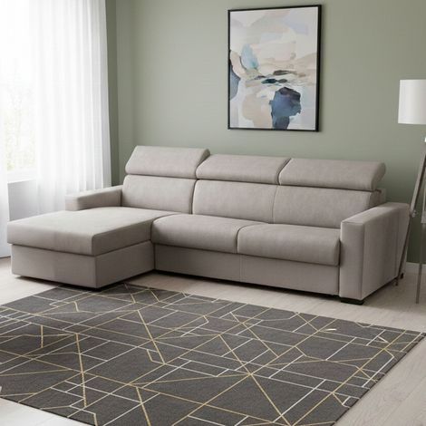 Talamo Italia Sofa cama Aleandra, Sofá de esquina, 100% Made in Italy, Sofá con apertura giratoria, con Contenedor Izquierdo Península, con reposabrazos delgados, Cm 260x95h85, Tórtola, con embalaje r (1/5)