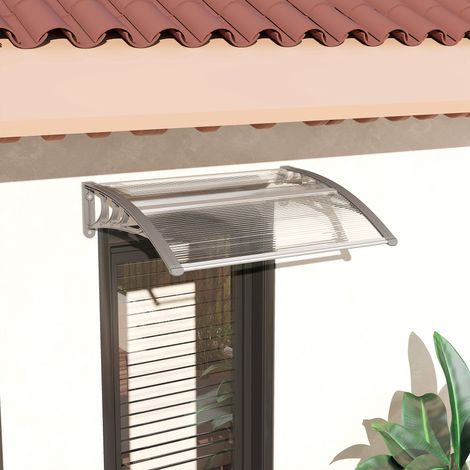Marquesina, marquesina para puerta principal, techo para entradas y ventanas, 100 cm de largo x 75 cm de ancho x 23 cm de alto, color plata.