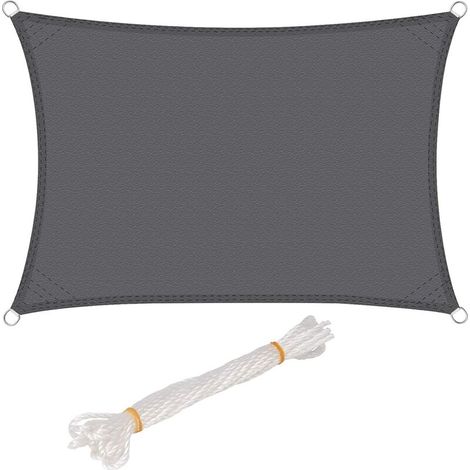 ACKERMAN – Voile d'ombrage rectangulaire 4x5 m en polyéthylène 160 g/m², protection UV 50+, fixation avec 4 oeillets et cordons de 1,5 m – gris (1/4)