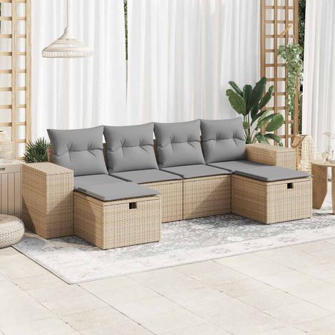 Juego de sofás jardín con cojines 6 pzas ratán sintético beige (1/5)