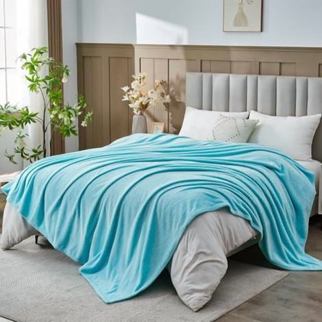Extra weiche Kingsize-Decke, türkis, aus hochwertigem, seidigem Flanell, mit Blattmuster, leichte Decke, für alle Jahreszeiten geeignet (türkis, Kingsize (90" x 110")).