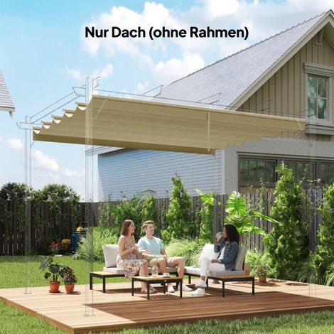 Toiture de remplacement pour pergola 3 x 3 m. rétractable. avec trous d'évacuation d'eau. résistante aux intempéries. en polyester beige. 250 x 255 cm