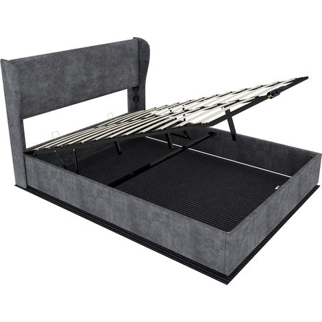 Letto contenitore grigio 160 x 200 cm con testiera in velluto e sollevamento a gas MODENUIT (1/5)
