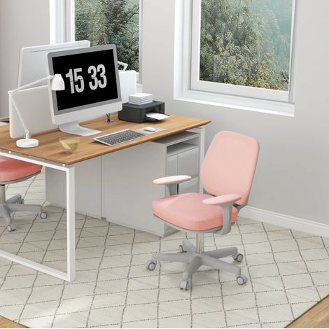 Ergonomischer Bürostuhl aus Polyester rosa, Netzrücken, höhenverstellbar, 55 x 48 x 82,5-94,5 cm (1/5)