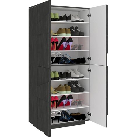 Dmora Scarpiera moderna, Made in Italy, a 4 ante battenti, Portascarpe da ingresso, Mobile multiuso, cm 81x38h167, colore Grigio Cenere, con imballo rinforzato