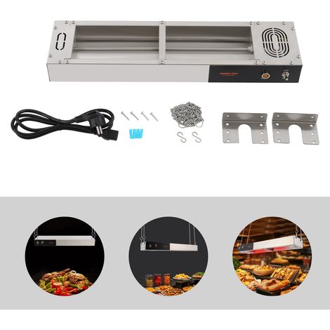 220V 750W Chauffe à repas suspendue, 60cm×15cm Chauffe à repas électrique en acier inoxydable 86-122℉, Luminaire (1/5)