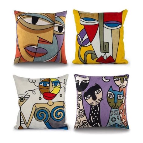 Housse de Coussin Brodée Étoile Chat Homme Van Gogh Abstrait, Taie d'Oreiller Décorative pour Canapé Lit Auto, Coussin de Voiture, Lot Unique (1/3)