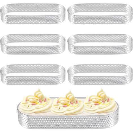 Lot de 6 Cercle à Tarte,Acier Inoxydable,Perforé,Ovale,13x4.5x2cm,Cuisine,Pâtisserie