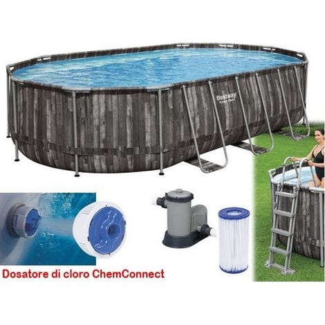Bestway 5611R Power Steel Piscina Fuori Terra Ovale 610x366x122 cm 20241 L Kit Completo colore Legno Scuro (1/10)