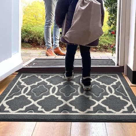 Paillasson Antidérapant,Tapis de Porte Intérieur et Extérieur Absorbant et Résistant,Tapis d'entrée Lavable en Machine,Anti-Poussière - 50 x 80 cm,Charcoal (1/5)