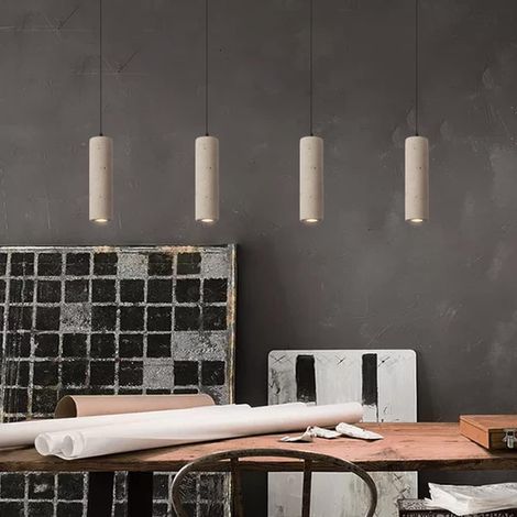 Lampes suspendues en Ciment pour îlot de Cuisine - Spots Suspendus en béton à Tube Long et réglable en Hauteur - Lanterne cylindrique à Suspension de Plafond (2 pièces, 3000 K-7 x