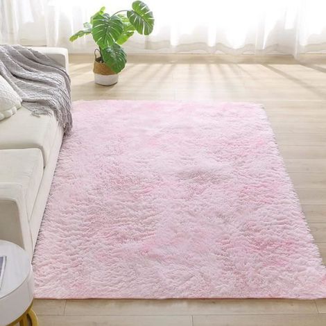 Tapis Shaggy - 120 x 160 cm - Rose Clair - Rectangulaire - Synthétique - Antidérapant - Pour Salon Chambre Bureau (1/4)
