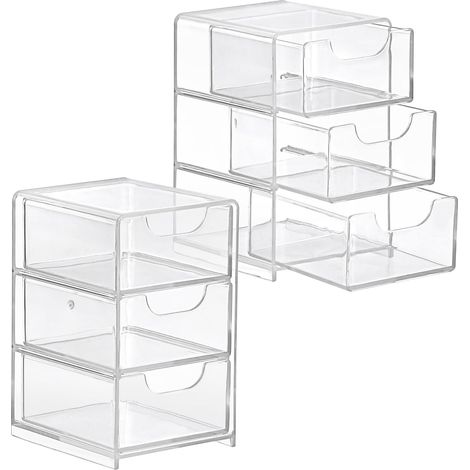 2pcs Boîte de rangement transparente en acrylique pour accessoires coiffure avec 3 tiroirs, petit organisateur tiroir 13×8×9cm Transparent - (1/5)