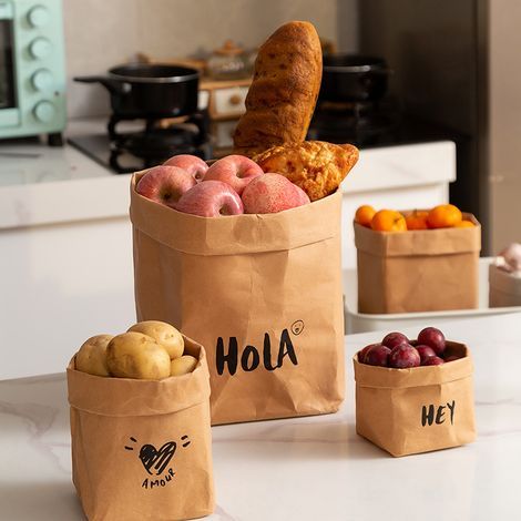 3 Sac en papier kraft lavable et résistant aux graisses pour la conservation des fruits et légumes, sac de rangement multi-usages pour la cuisine, le garde-manger et l'organisation de la maison-Karteo (1/5)