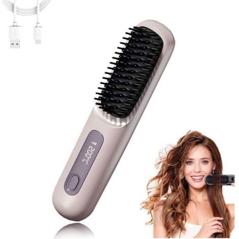 Brosse Lissante - Sans Fil - 199 Millions D'Anions - Température Réglable 160/180/200 °C - Batterie Rechargeable 4000 mAh - Pour Cheveux Fins À Épais - 1 Pièce (1/5)