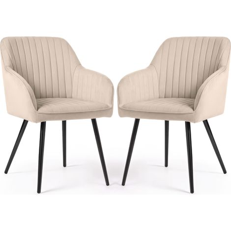 2er Set Velours Esszimmerstühle mit Ziernähten FLORENCE Beige mit schwarzen Beinen (1/5)
