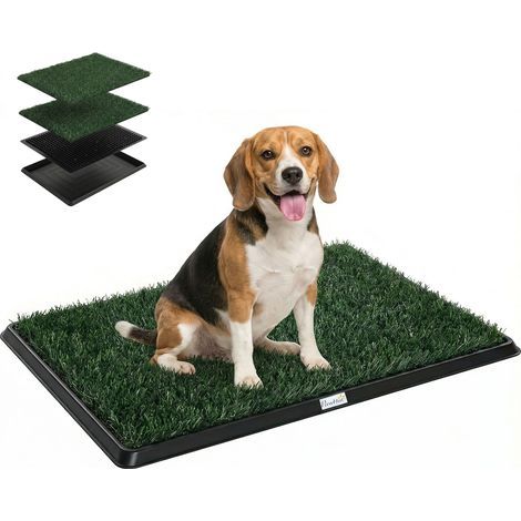 Toilettes pour chien 76 x 50,5 cm, avec 2 tapis de gazon synthétique lavables, idéales pour les chiots, balcon et maison, noir et vert. (1/5)