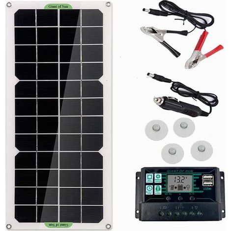 30W Panneau Solaire Voiture Van Bateau Caravane Camping-Car Trickle Portable 12V Chargeur de Batterie avec ContrôLeur 100A (1/5)