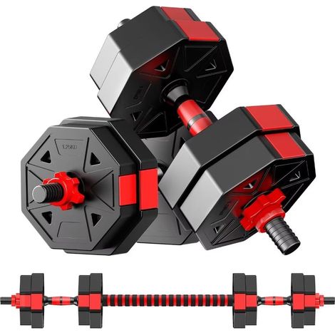 Ensemble d'haltères réglables 2 en 1 avec poignée antidérapante et connecteur, pour entraînement du corps à la maison, salle de gym (1/5)