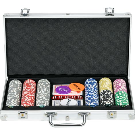 Set de poker 300 jetons avec rangement, 2 jeux de cartes et 5 dés, tapis, accessoires casino pour loisirs et soirées entre amis